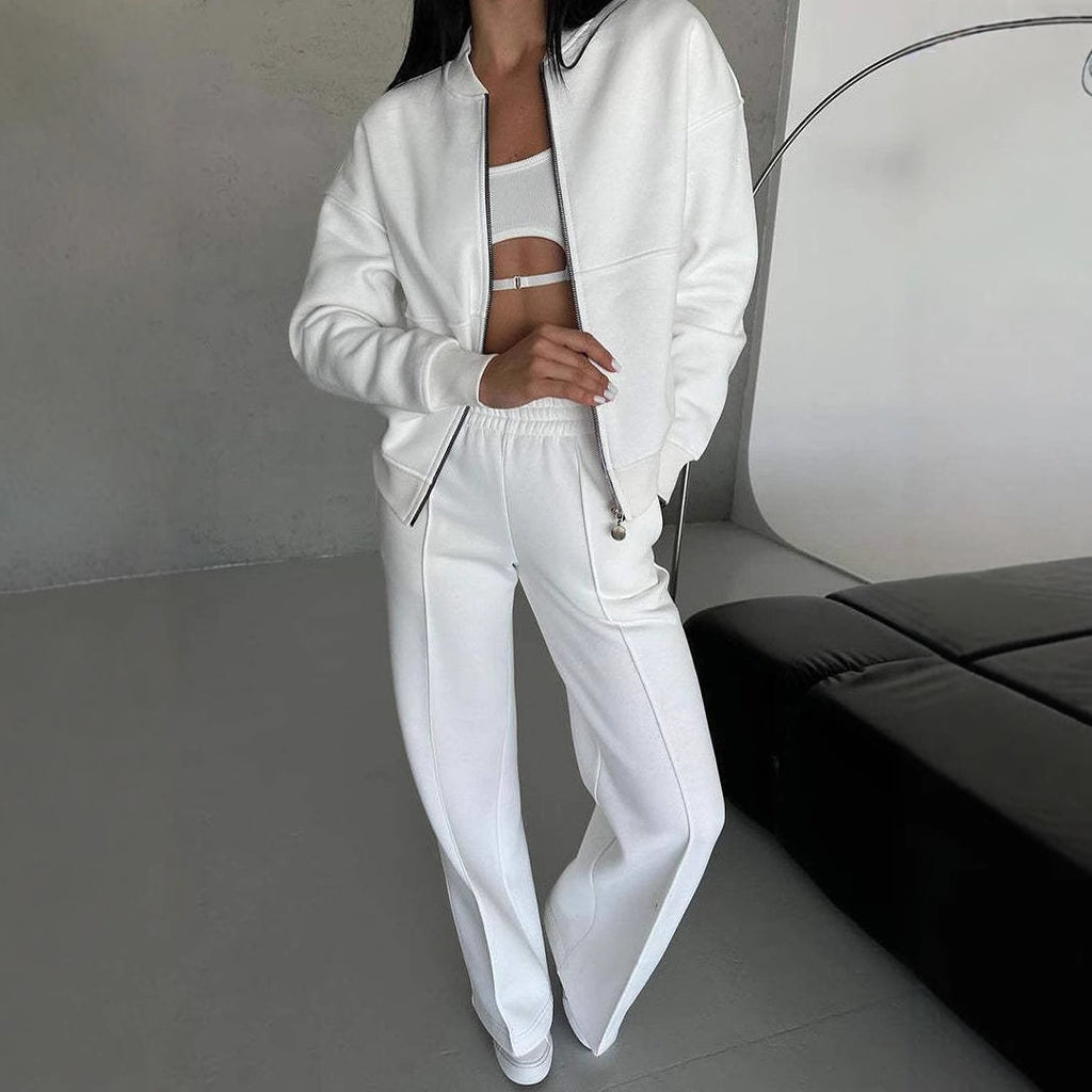 Ensemble de survêtement pour femme, veste zippée et pantalon large, deux pièces