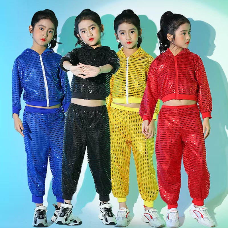 Kinder Pailletten Hip-Hop Straßentanz Auftritts-Cheerleading-Team-Sportbekleidung
