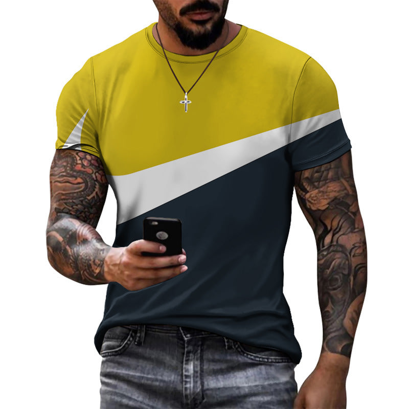 Summer New Men's Patchwork Sports Print Short Sleeve T-Shirt