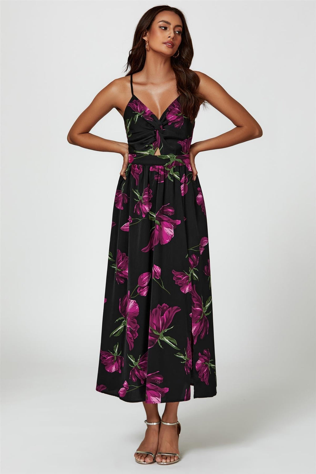 Robe longue imprimée florale noire