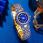 Luxuriöse blaue und transparente Damenuhr mit Quarz-Design und passendem Set