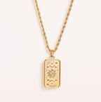 Mode Tarot Halskette mit Strasssteinen, Diamantbesetzter Anhänger, Rechteckige Tropfenhalskette aus Edelstahl, Schmuck
