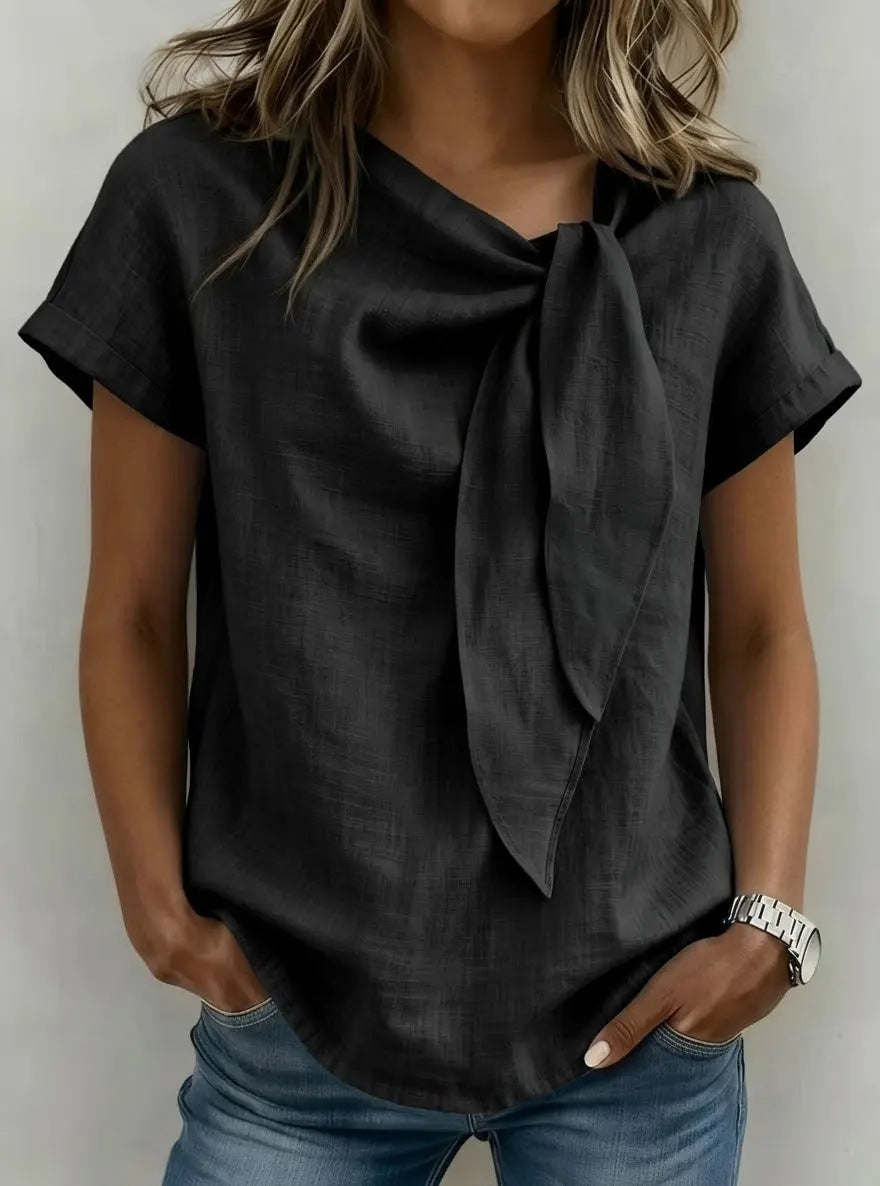 T-shirt décontracté d'été à manches courtes pour femmes - Haut léger en mélange de coton pour tous les jours