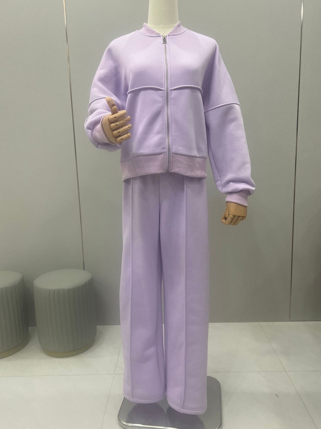 Ensemble de survêtement pour femme, veste zippée et pantalon large, deux pièces