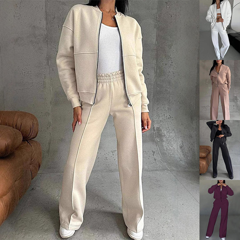 Ensemble de survêtement pour femme, veste zippée et pantalon large, deux pièces
