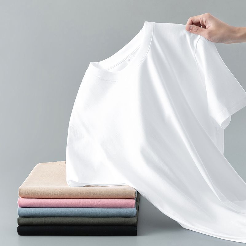Débardeur à col rond et à manches courtes en coton pur pour hommes et femmes, t-shirt d'été de couleur unie