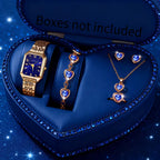 Elegantes quadratisches Damen-Quarzuhr-Set mit Herzanhänger – luxuriöses Zifferblatt in Goldoptik
