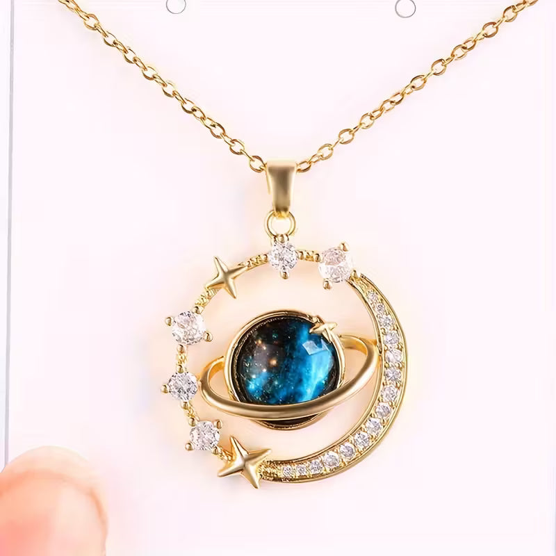 Unisex-Halskettenset mit Weltraum-Mond-Design, Edelstahl 304