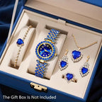 Luxuriöse blaue und transparente Damenuhr mit Quarz-Design und passendem Set