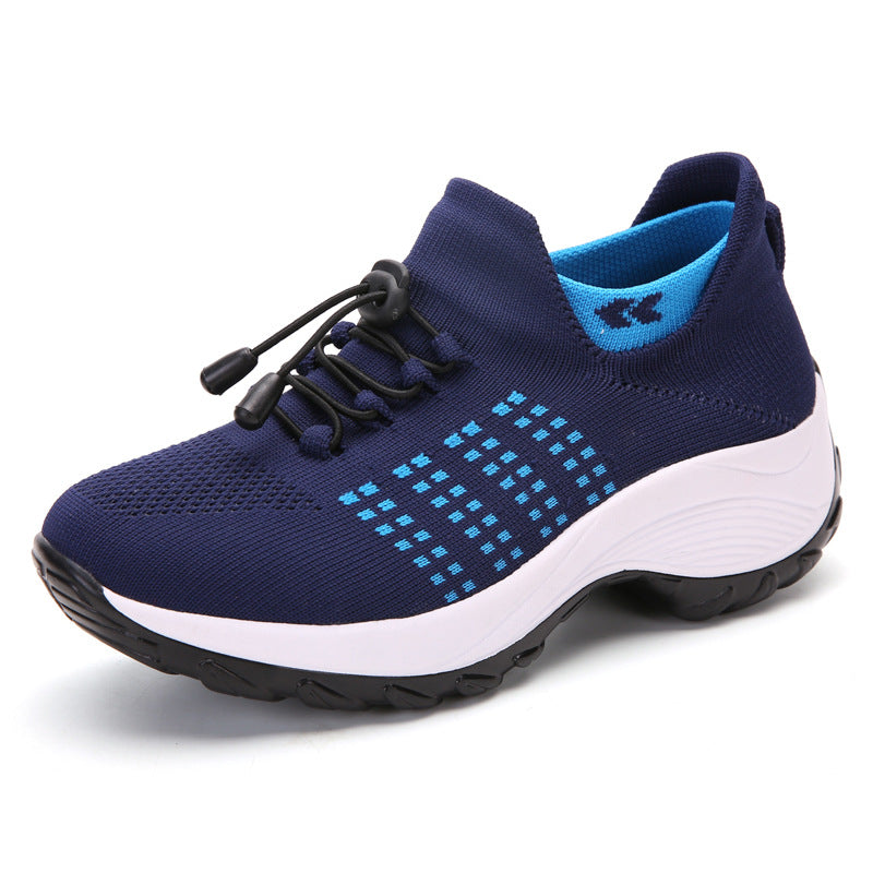 Chaussures pour femmes grande taille Hautement élastiques Tissées volantes Respirantes Baskets de sport Chaussettes