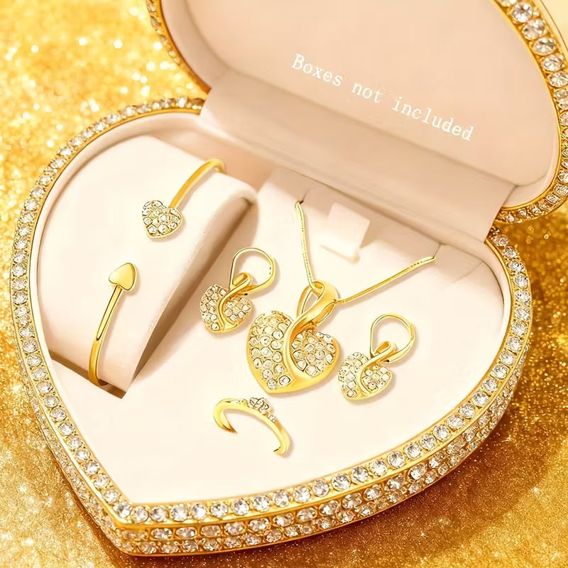 5-teiliges elegantes Luxus-Schmuckset – passende Halskette, Armband und Ohrringe