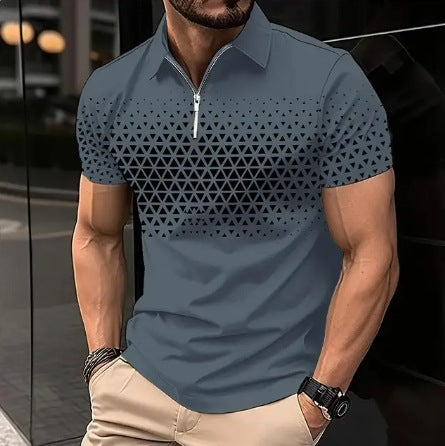 Men's Casual Trend Zipper 3D Digital Printing Short-sleeved T-shirt