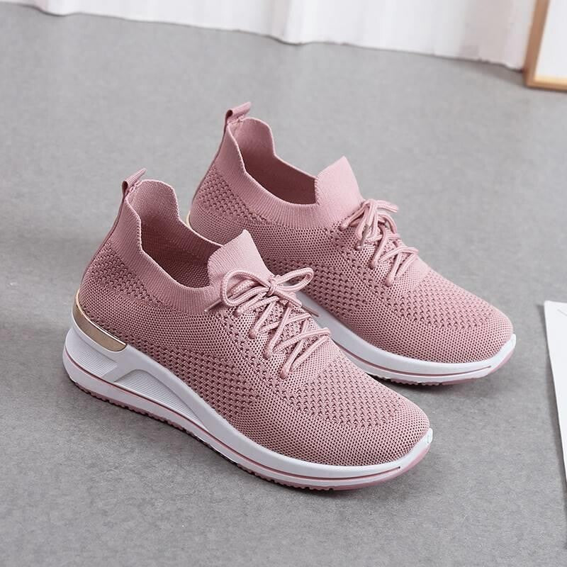 Chaussures décontractées respirantes pour femmes à semelle épaisse tricotée à talon compensé, nouveau style automne