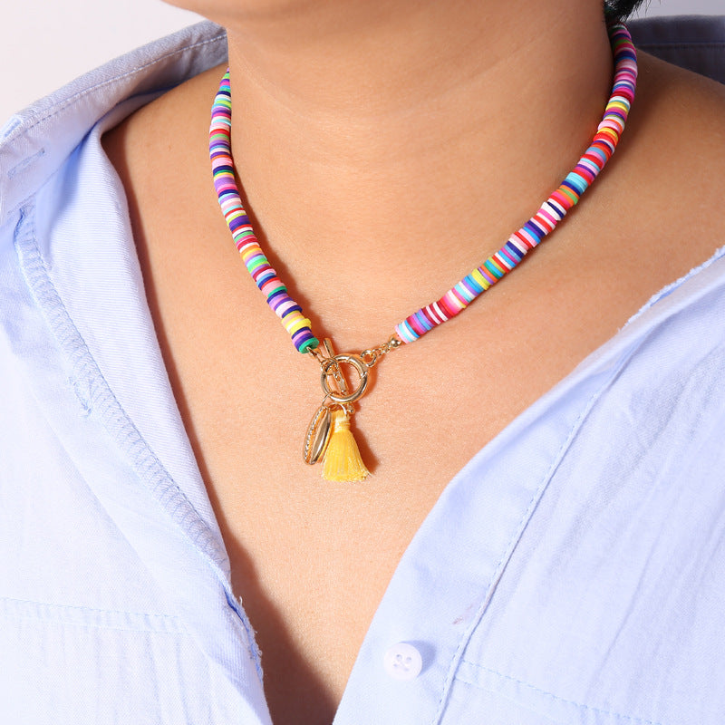 Collier Femme Bohème Coquillage Pompon Sauvage Doux