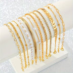 Goldene Perlen- und Zirkonia-Armband-Set für Damen – 2 Stück
