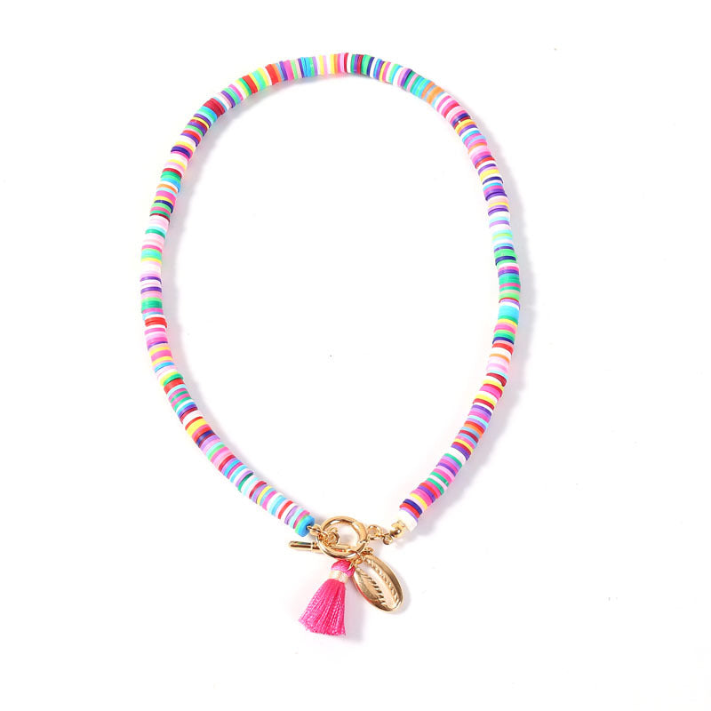 Collier Femme Bohème Coquillage Pompon Sauvage Doux