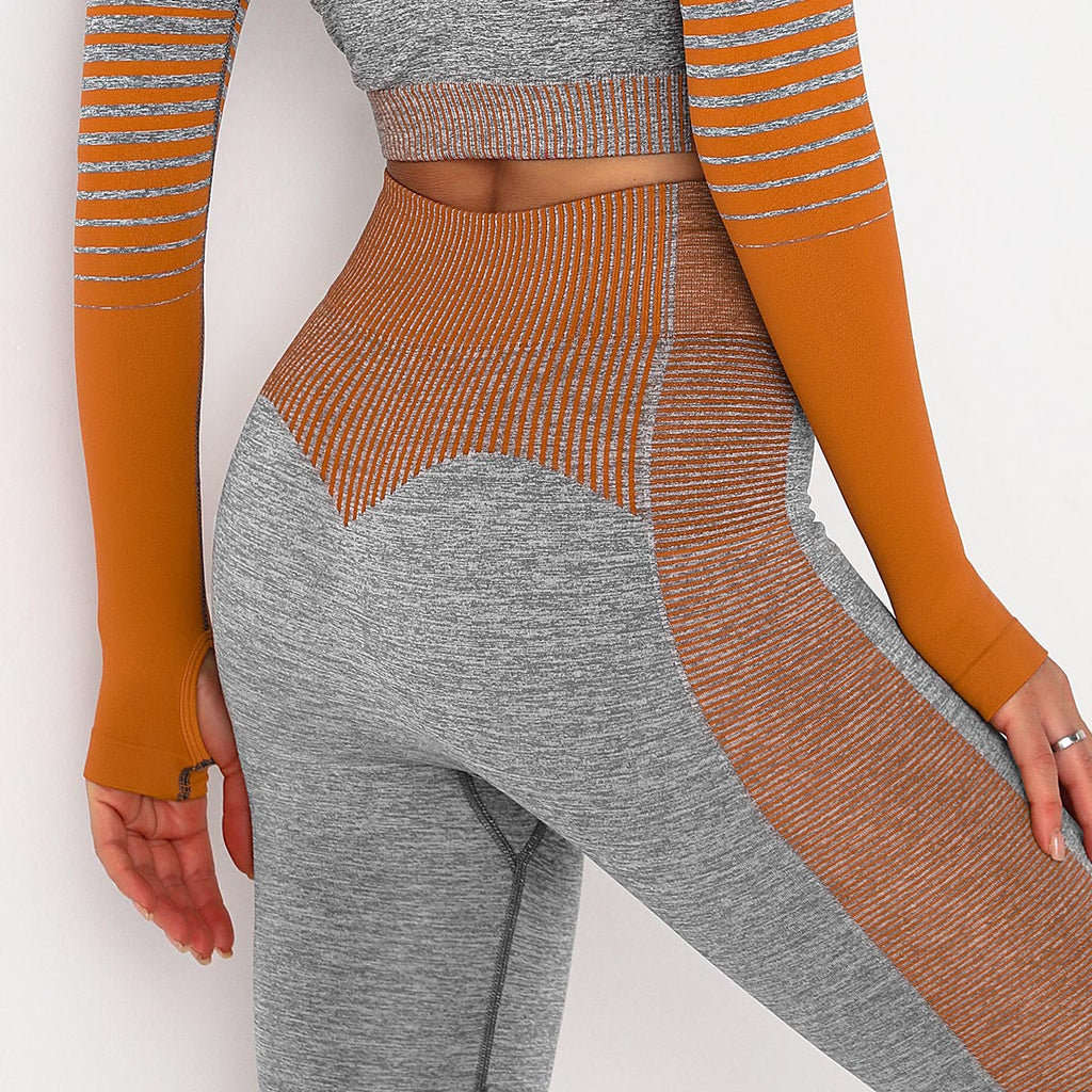 Pantalon de yoga et de fitness en tricot rayé sans couture