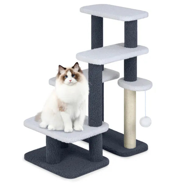 2-in-1 Cat Stairs & Tree With Sisal Scratching Post, 4 Levels Pet Steps For Elderly Cats & Short-Legged Dogs