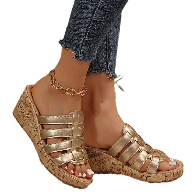 Nouvelles sandales romaines compensées peep-toe euro-américaines