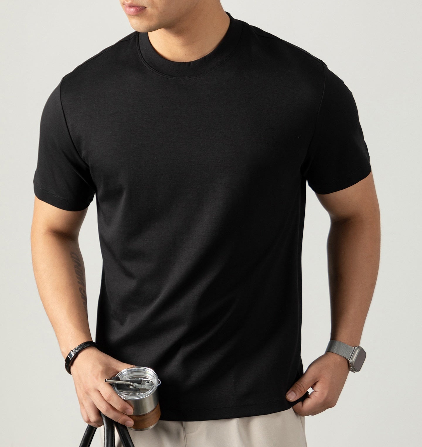 Cold Liquid Ammonia Mercerized Cotton Short-sleeved T-shirt For Men