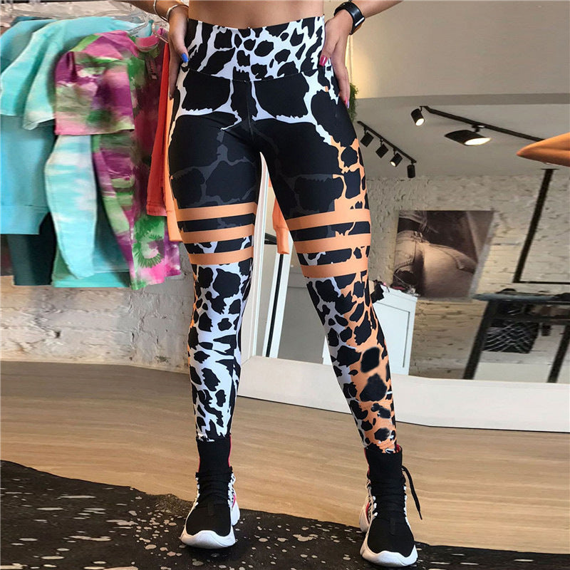 Damenmode bedruckte Patchwork-Leggings mit hoher Taille