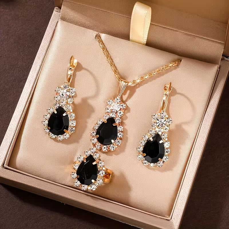 4-teiliges modisches Damenschmuckset aus Zinklegierung und Glasmosaik.