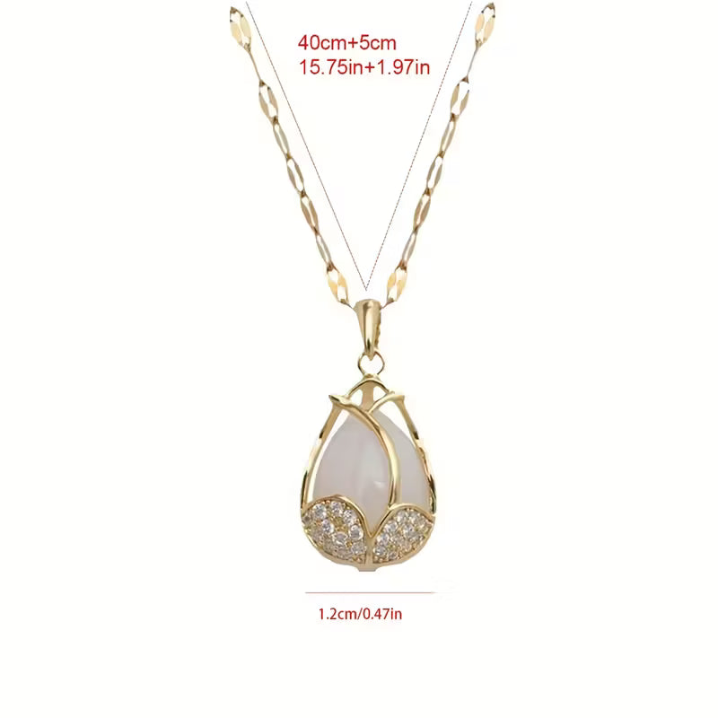 Collier élégant tulipe | Acier inoxydable avec détails en cristaux synthétiques