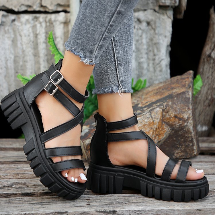 Platform All-match Hollowed-out Mid-heel Strappy Sandals