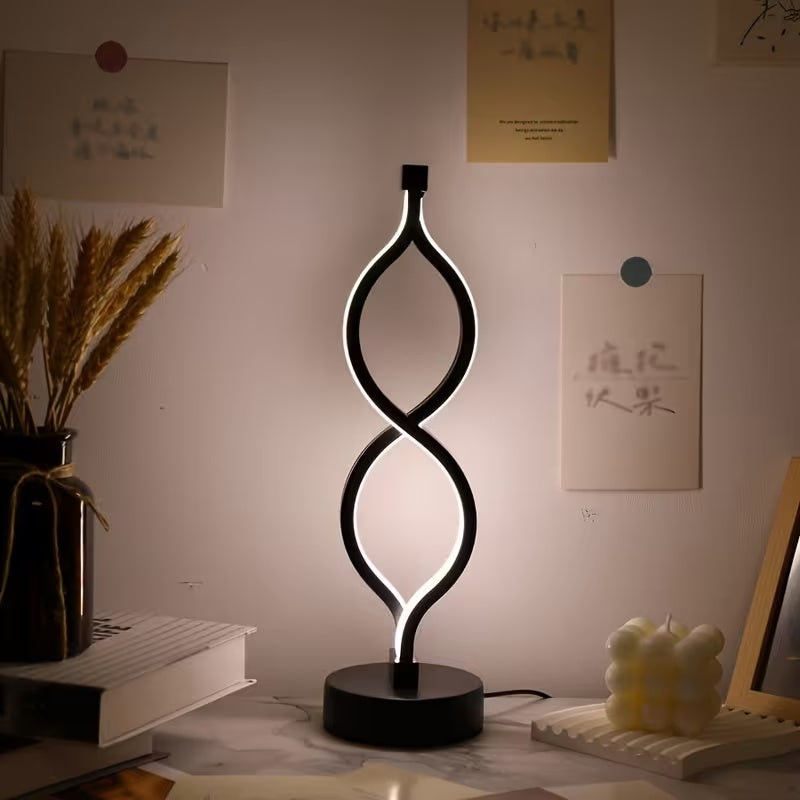 2Pcs Modern Wave-Shaped USB Desk Lamp With 3-Color Dimmable Lighting For Bedroom