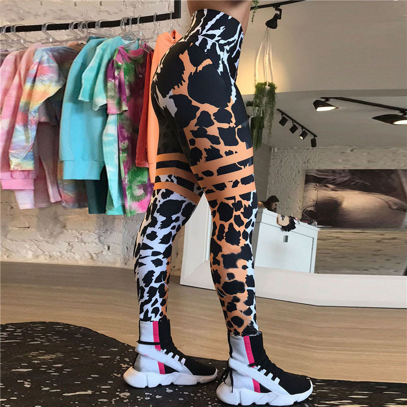 Damenmode bedruckte Patchwork-Leggings mit hoher Taille