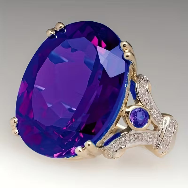 Élégante bague vintage pour femme - Imitation de pierres rose-rouge, Or