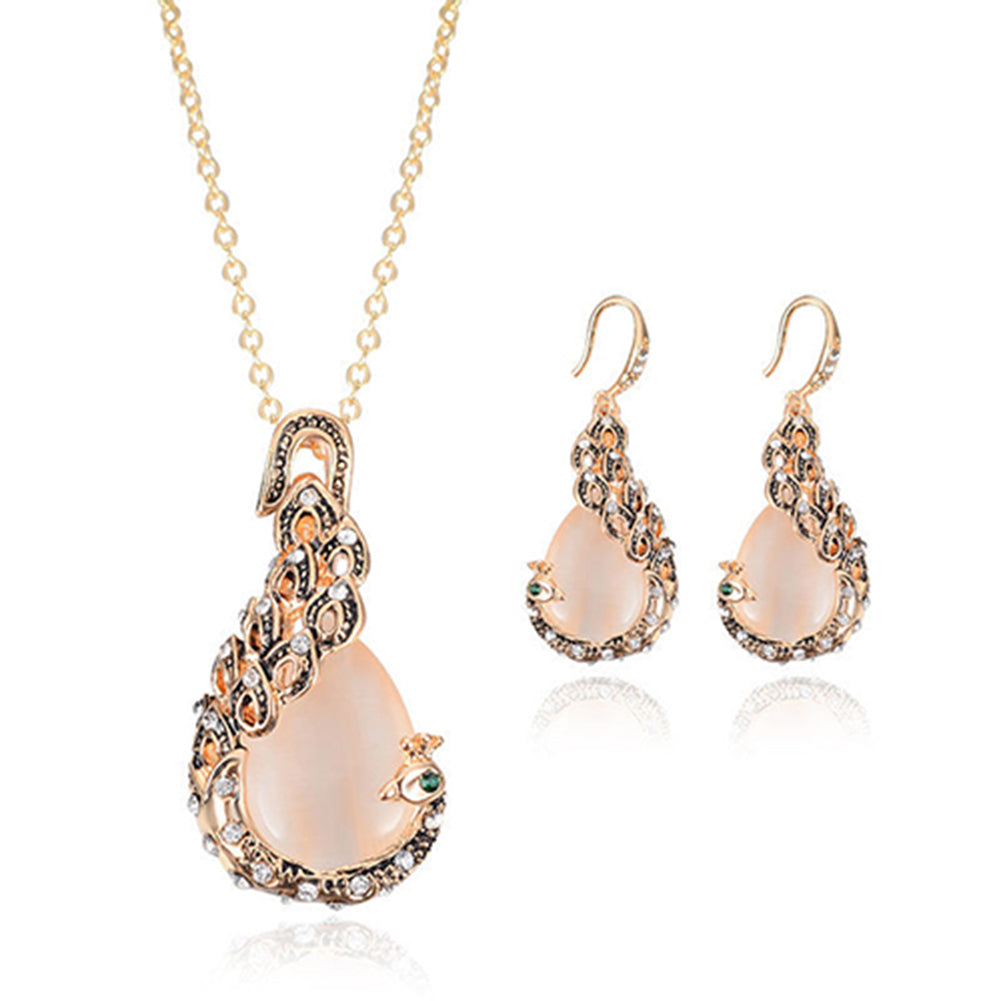 Collier et boucles d'oreilles goutte d'eau rétro avec diamants - Ensemble de deux pièces
