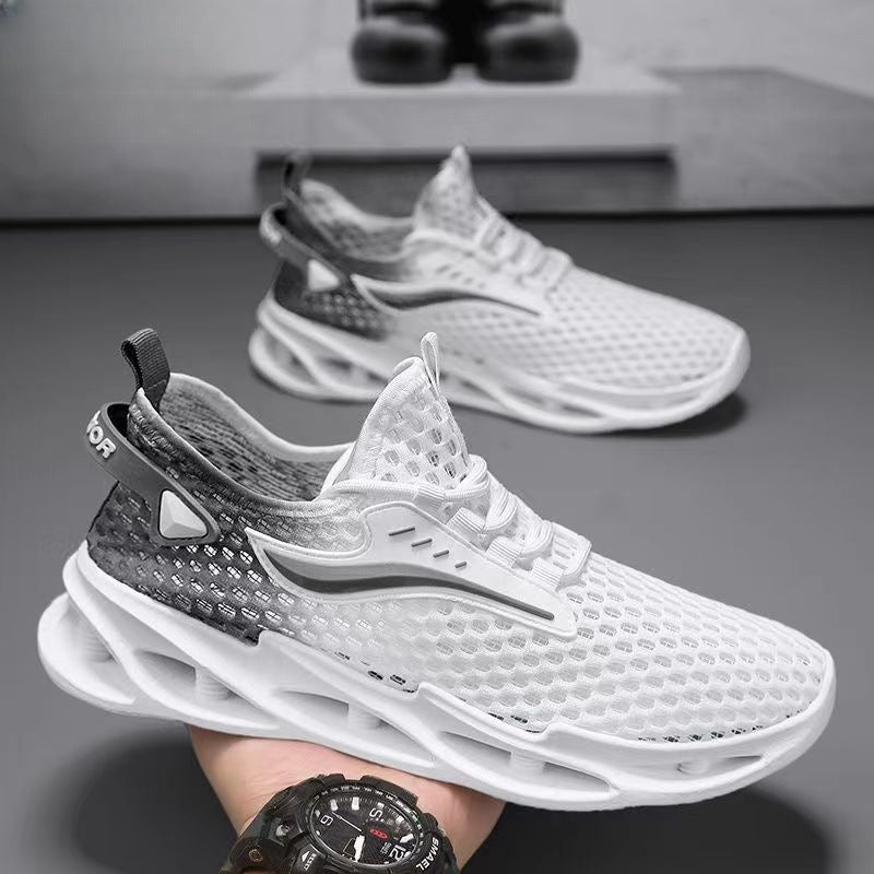Baskets montantes à lacets pour hommes, chaussures de sport en maille, semelle creuse tendance, chaussures de course à tige basse
