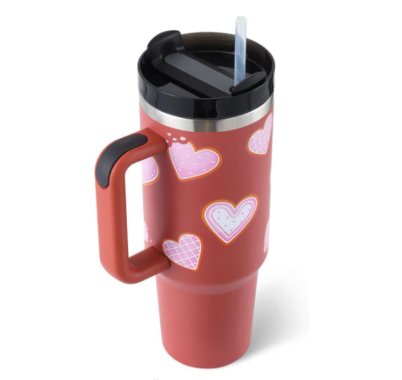 40 oz Becher mit Griff und Strohhalm, isoliert, auslaufsicher, Vakuum-Kaffeetasse aus Edelstahl mit Deckel, konischer Becher, Geschenke für Valentinsliebhaber, geeignet für Auto, Fitnessstudio, Büro, Reisen