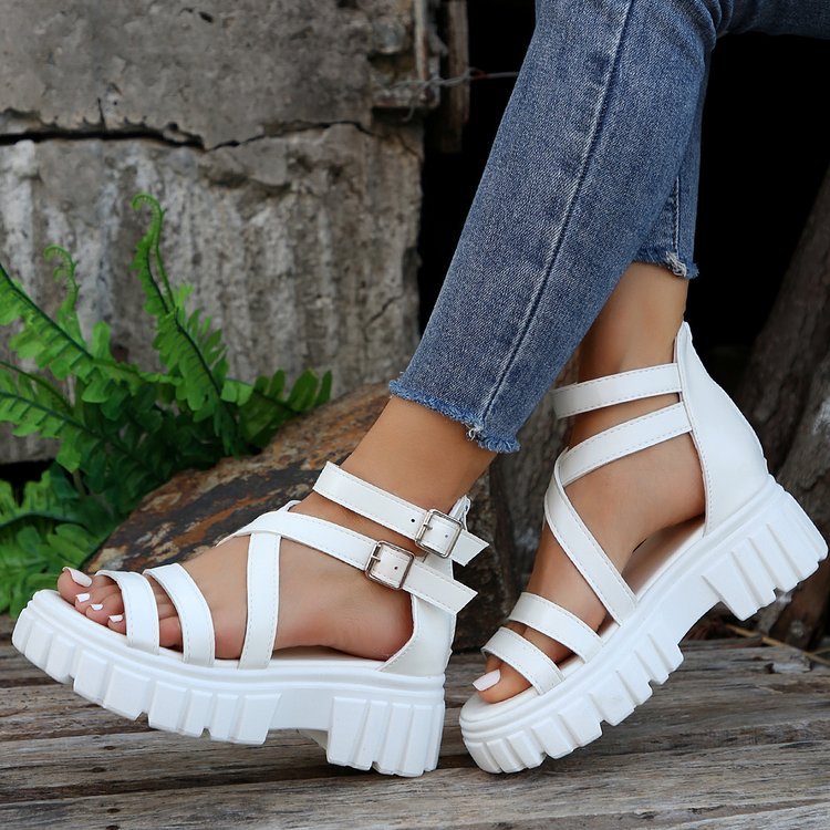 Platform All-match Hollowed-out Mid-heel Strappy Sandals