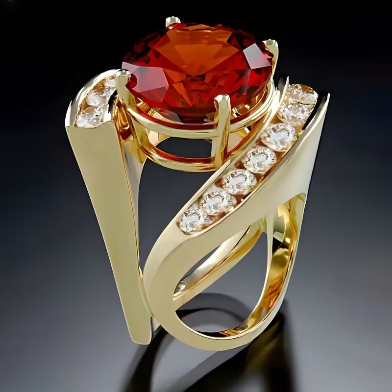 Eleganter Kupferring – mit roten synthetischen Steinen und Ziersteinen | Geeignet für den Alltag 