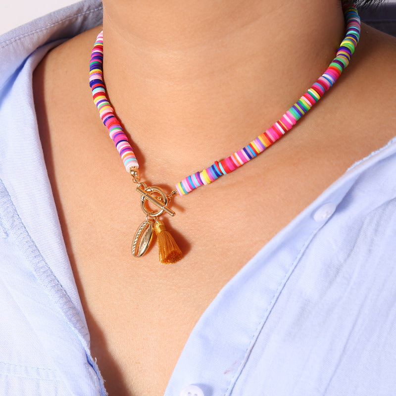 Collier Femme Bohème Coquillage Pompon Sauvage Doux