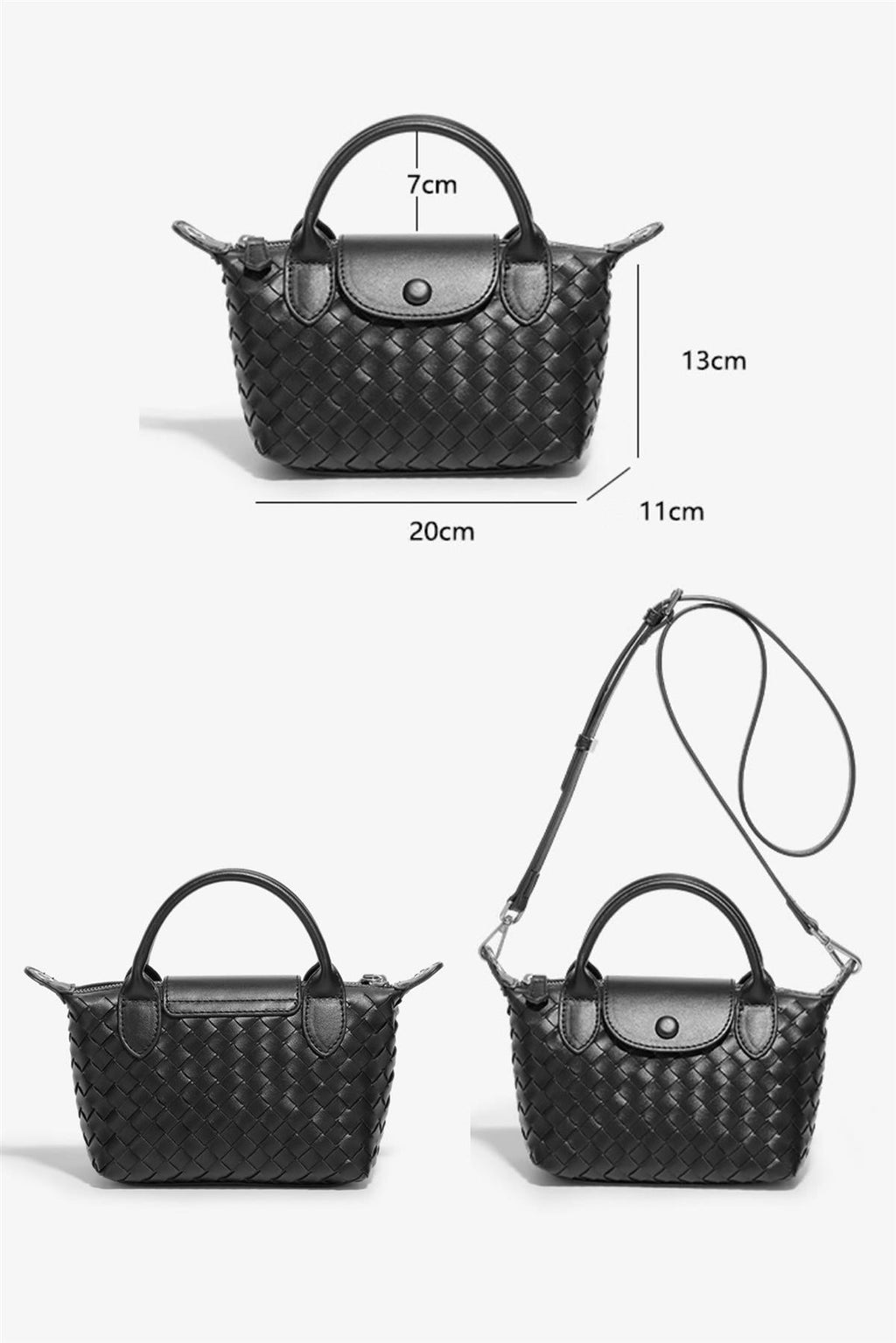 Geflochtene Mini-Henkeltasche in Schwarz