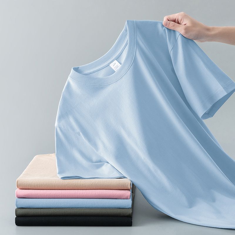 Débardeur à col rond et à manches courtes en coton pur pour hommes et femmes, t-shirt d'été de couleur unie