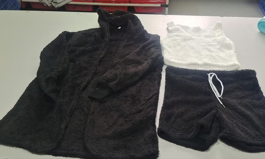 3-teiliges Damen-Bekleidungsset Langarm Crop-Tanktop und Kordelzug-Shorts Schlafanzug-Set
