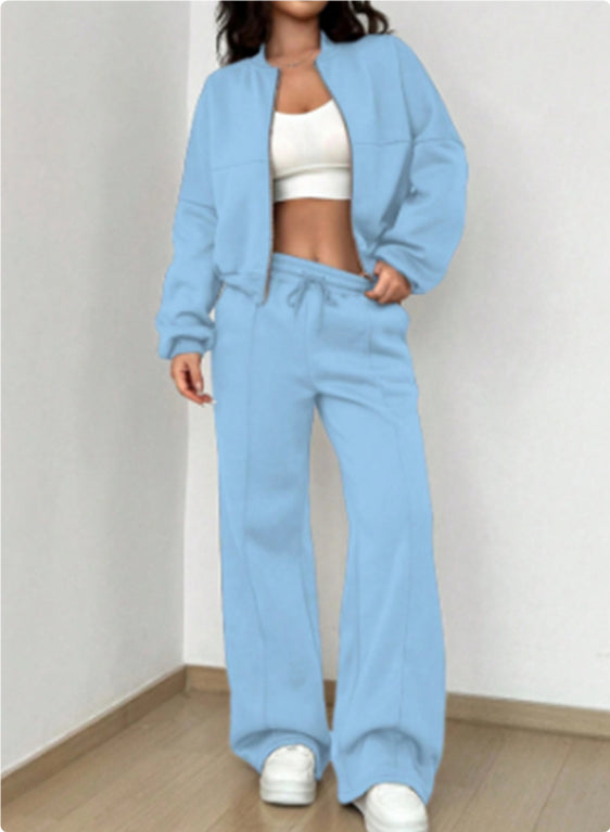 Ensemble de survêtement pour femme, veste zippée et pantalon large, deux pièces