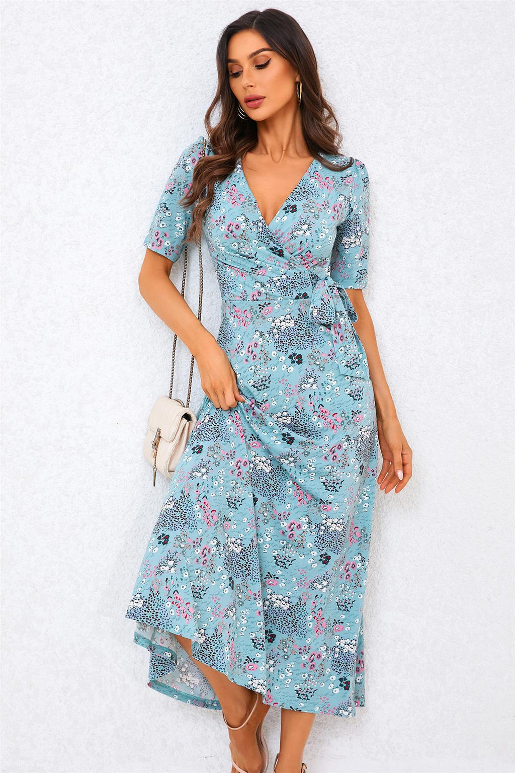 Blumendruck-Jersey-Midikleid in Blau