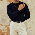 Men's Round Neck Solid Color Striped Long-sleeved Sweater Autumn And Winter