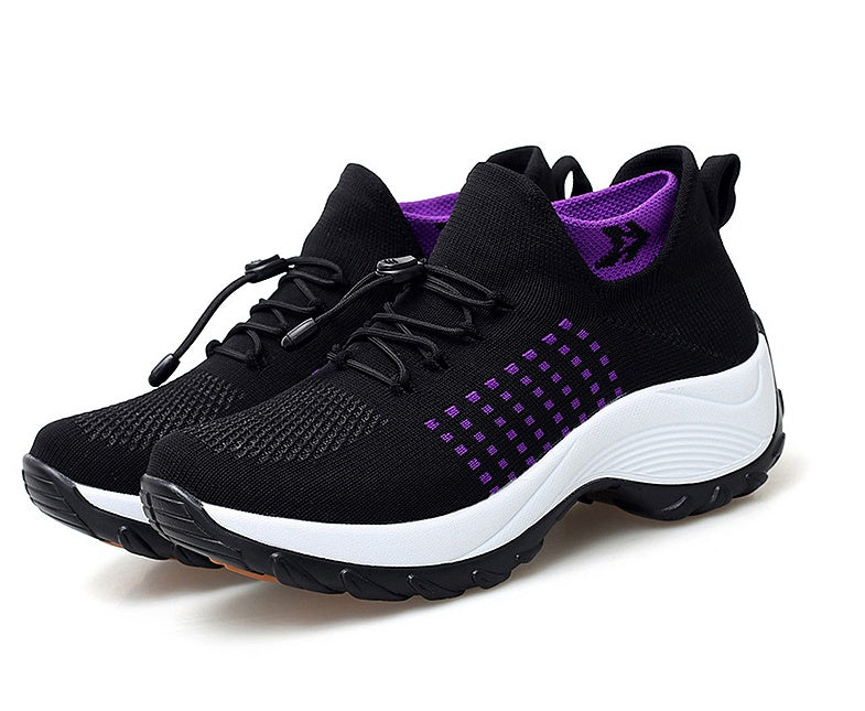 Chaussures pour femmes grande taille Hautement élastiques Tissées volantes Respirantes Baskets de sport Chaussettes