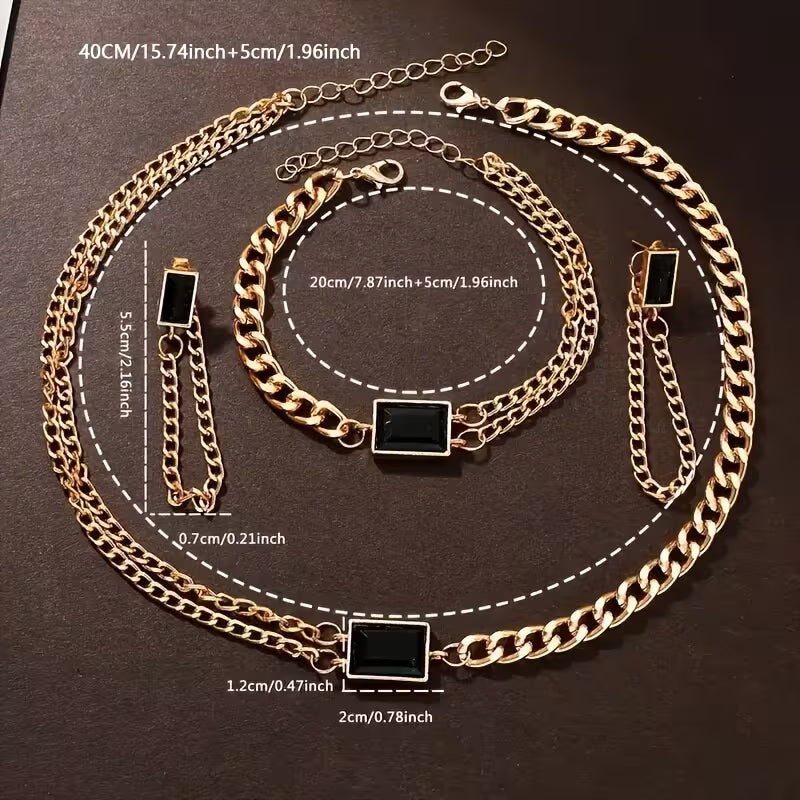 5-teiliges, stilvolles quadratisches Uhren- und Schmuckset für Damen