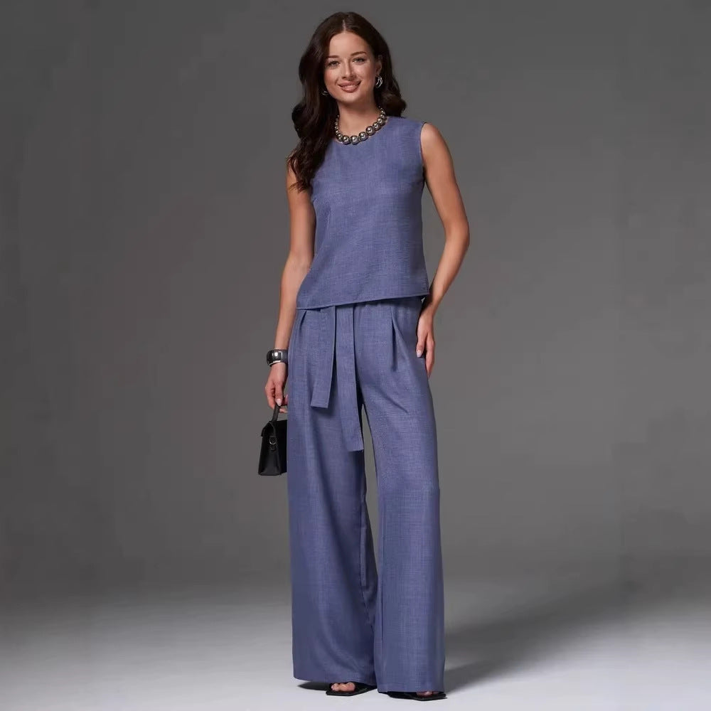 Ensemble pantalon ample décontracté sans manches pour femme