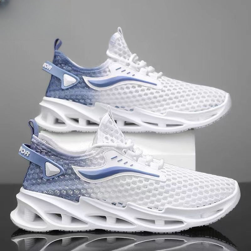 Baskets montantes à lacets pour hommes, chaussures de sport en maille, semelle creuse tendance, chaussures de course à tige basse