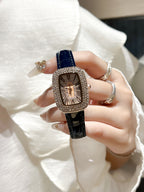 Damen Rhombus Quartz Uhr - Wassertropfen Diamant, Lederarmband, Paar