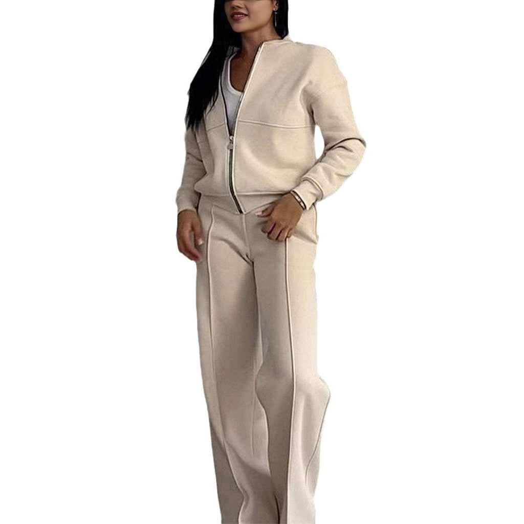 Ensemble de survêtement pour femme, veste zippée et pantalon large, deux pièces