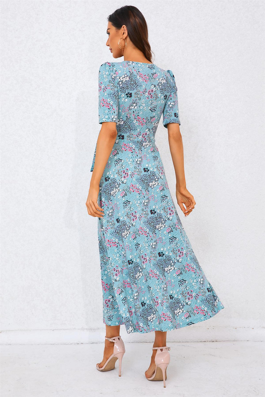 Blumendruck-Jersey-Midikleid in Blau